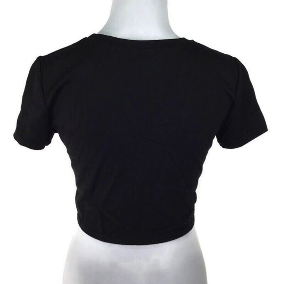 Hotline Black Crop Top T shirt Cutout Short Sleeve Stretch Juniors Size XL - Picture 3 of 4
